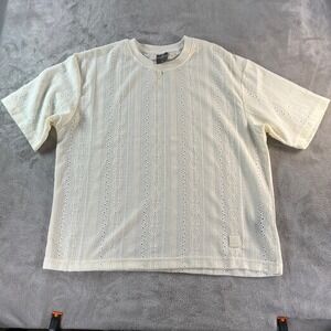 Saints Studio Mens S Cream Cable Knit Eyelet Short Sleeve Shirt crochet-style